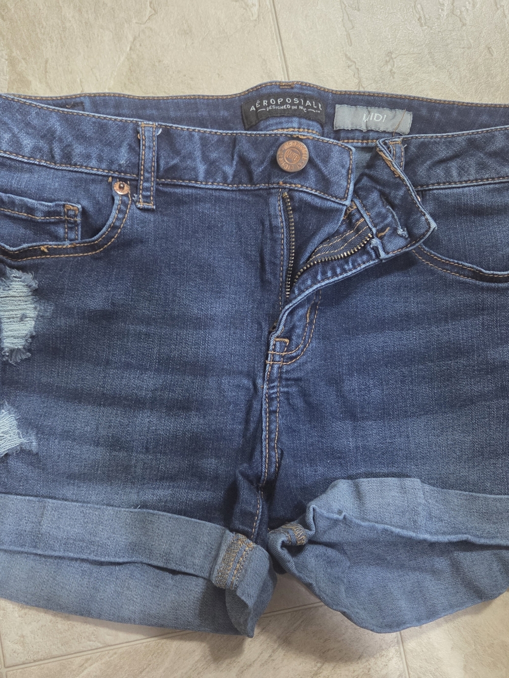 Aeropostale Women's Dark Blue Boyfriend Denim Shorts